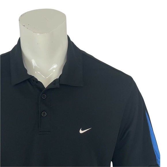 Nike Golf Dri-Fit UV Black Blue Solid And Mesh UV Golf Polo Shirt Mens XL - Picture 8 of 13